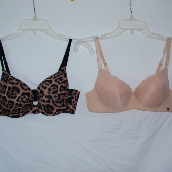 Lot of 2 Vince Camuto Rachel Zoe Bras 36B Leopard Smooth T-shirt Lace Tan - Picture 2 of 16